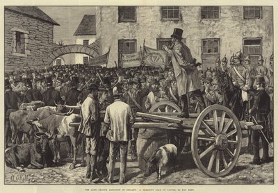 De Land Liga Agitatie in Ierland, een Veiling van Vee door de Sheriff, om Huur te betalen door Aloysius O